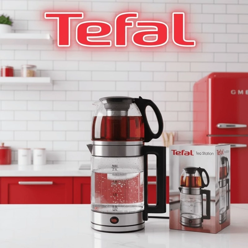 چای ساز تفال با حالت گرم نگهدارنده 1800 وات بهمراه صافی دمنوش زنجیری کیفیت عالی مدل 124